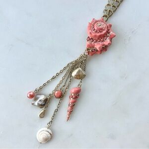 NEW coral pink and gold tone sea shell necklace